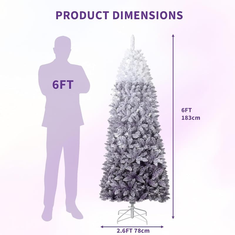Prelit Purple Gradient Snow Flocked Christmas Tree, Xmas Tree - N/A