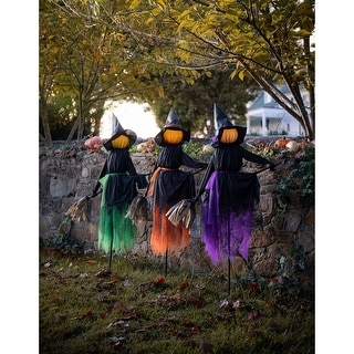 Lighted Halloween Witches on Brooms Stakes, Set of 3 - Bed Bath & Beyond - 38433594