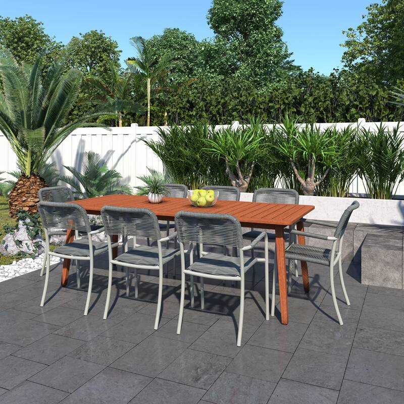 Amazonia Champer 9pc Outdoor Patio Dining Set - Grey Chairs - 9-Piece Sets