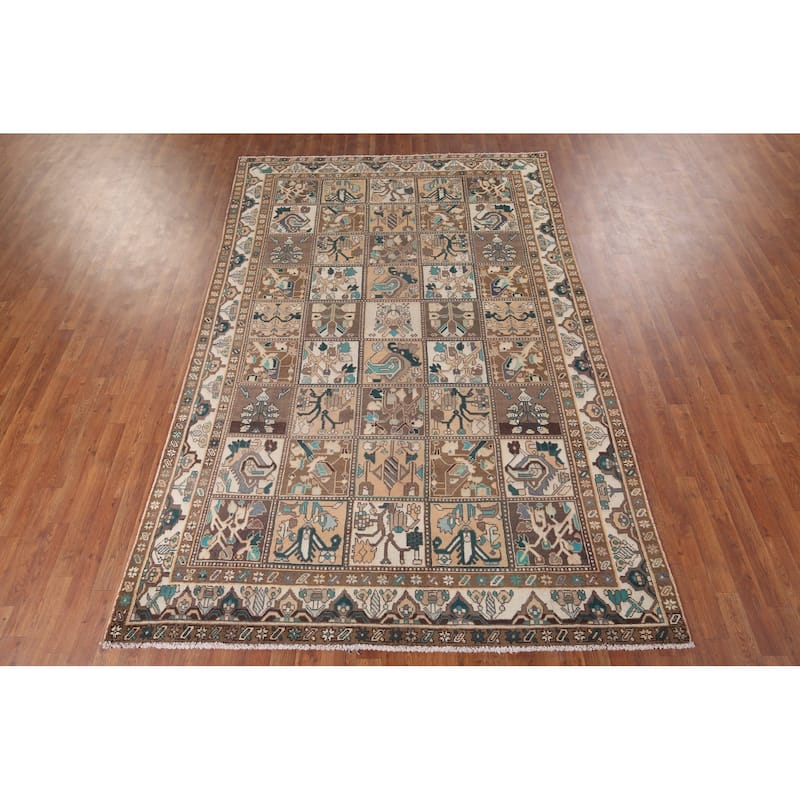 Garden Design Bakhtiari Vintage Persian Area Rug Handmade Wool Carpet - 6'6" x 9'9"