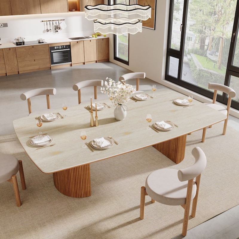 78.8-inch Large Dining Table with Travertine Slab Top for Kitchen Dining Room