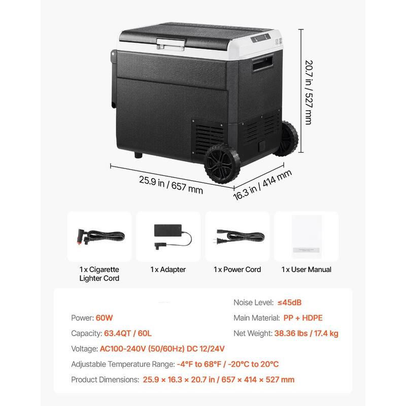 Portable 42.3QT Car Refrigerator Freezer for Camping Travel Boating - 25.9 x 16.3 x 20.7 in
