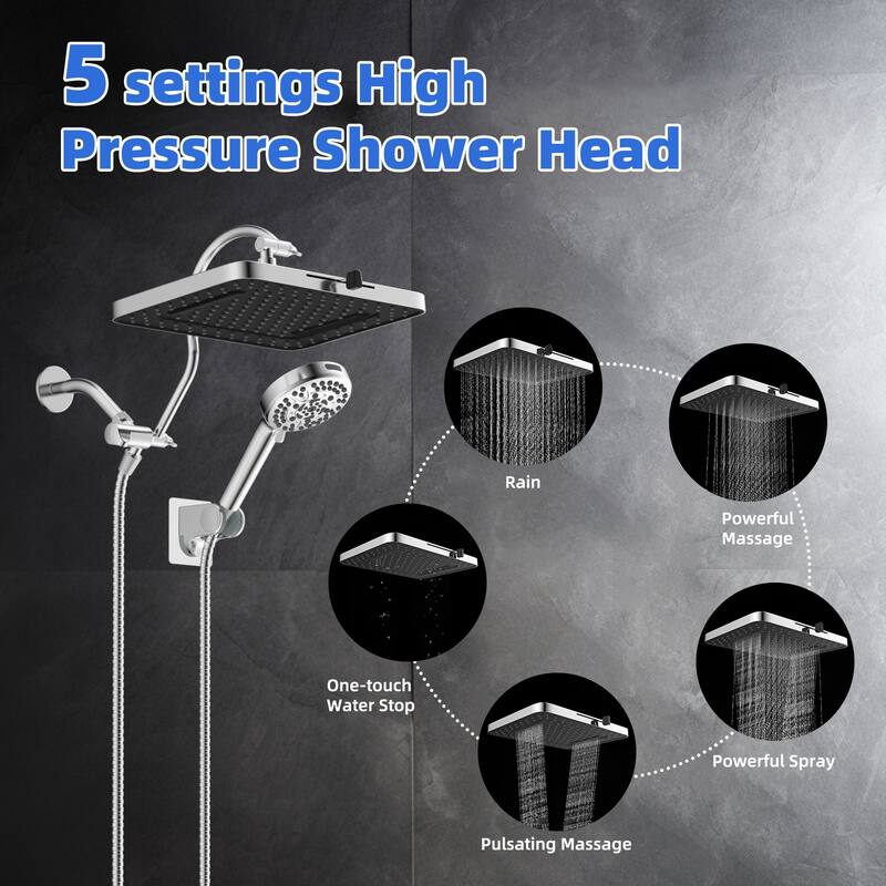 Dual Showerhead Combo, 5-spray 13'' Shower Head, 10-mode Hand Spray