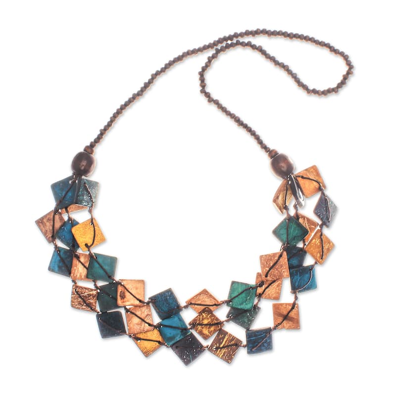 Novica Handmade Coastal Diamonds Wood And Coconut Shell Beaded Strand Necklace