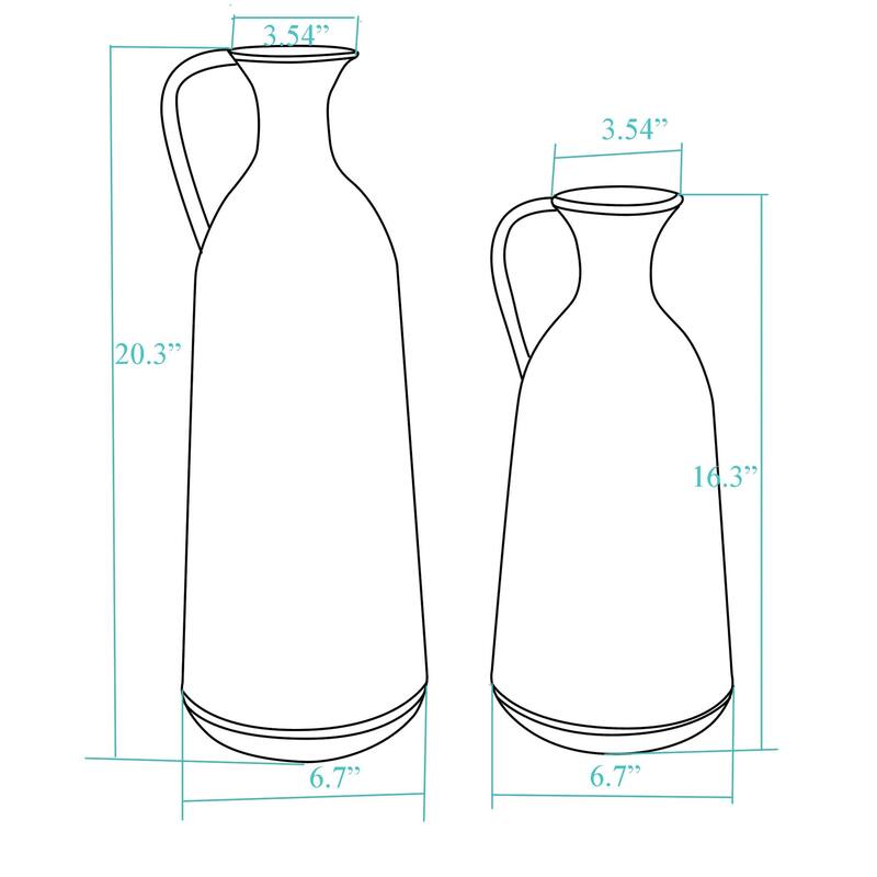 Distressed Off White and Rustic Brown Metal Pitcher Vase (Set of 2)