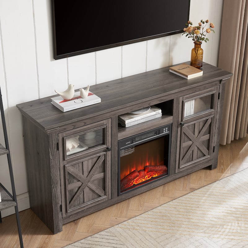 Farmhouse TV Stand Entertainment Console with Fireplace