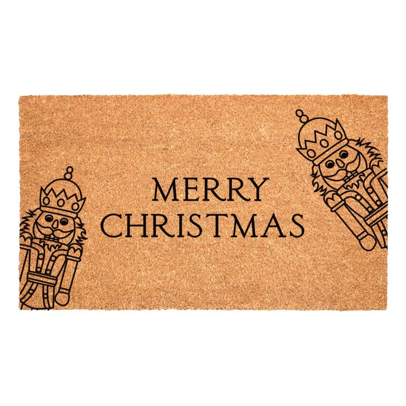 HomeRoots 24" X 36" Brown And Black Merry Christmas Outdoor Coir Door Mat - 24.00' X '36.00