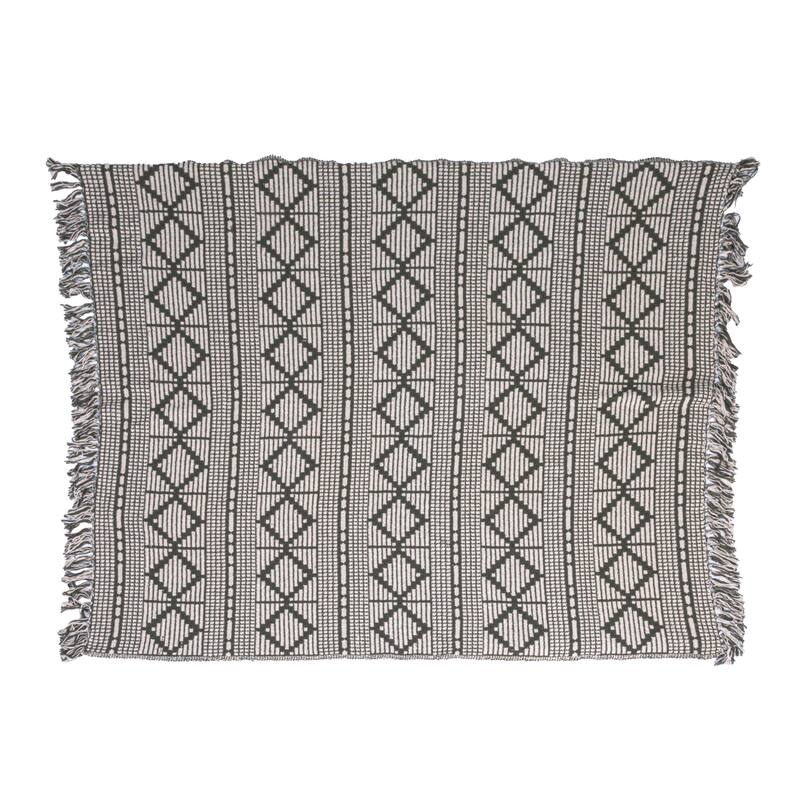 Soft Cotton Blend Throw with Diamond Pattern and Fringe