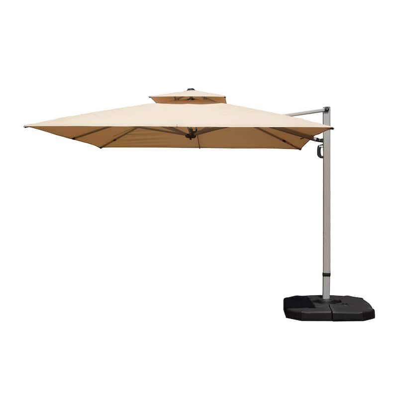 10x10 Square Cantilever Umbrella with Center Pole, Beige, 360° Rotation, 5-Position Tilt, Hydraulic Opening, UPF 50+
