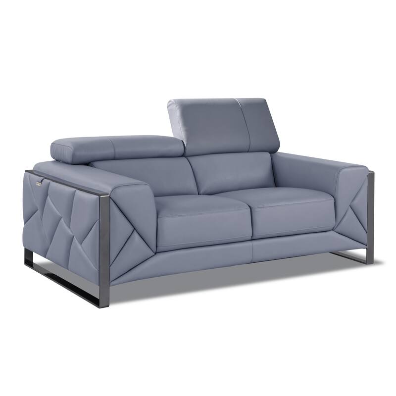 Top Grain Italian Leather Loveseat - Light Blue