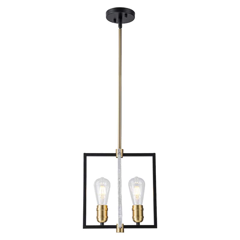 Matte Black & Brushed Gold Geometric Chandelier with Hammered Glass - Dia.11.02-in