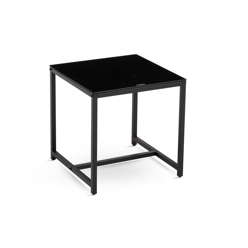 Black Glass Night Stand,MDF Side Table, Small Tea Table, Sofa Table with Metal Leg