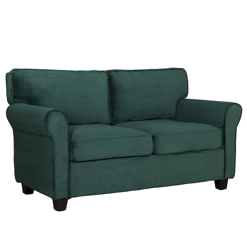 Dark Green 2-Seater Sofa Couch Loveseat for Living Room Bedroom, Sleeper Sofa Couch with Armrests and Wood Frame - Dark Green