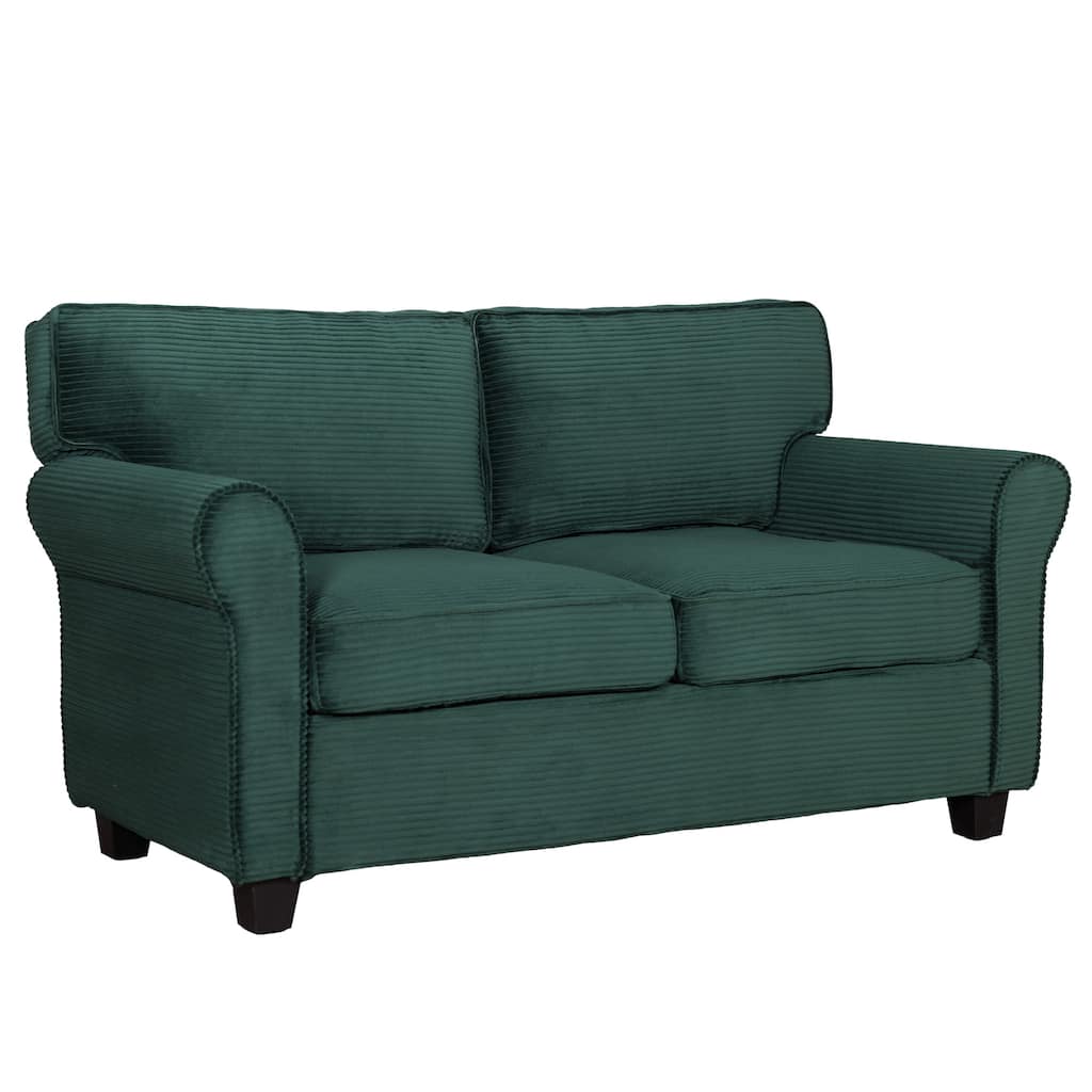 Dark Green 2-Seater Sofa Couch Loveseat for Living Room Bedroom, Sleeper Sofa Couch with Armrests and Wood Frame
