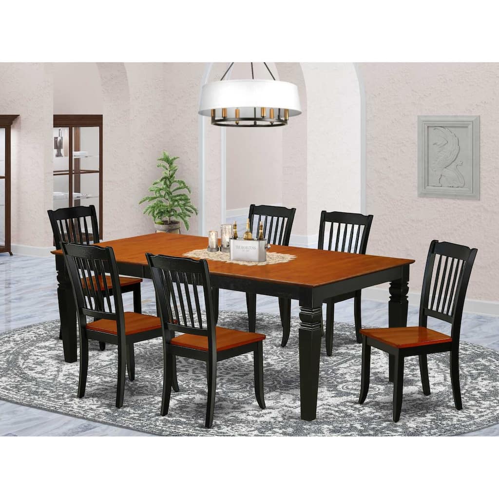 Rectangular Dining Table Set 7pc - 66/84 Inch Table with 6 Vertical Chairs - Modern Kitchen Set