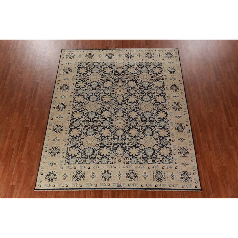 Hand Knotted Oriental 100% Wool Carpet Traditional All-Over Navy Blue & Blues Ziegler Area Rug - 9' 9'' X 8' 3''