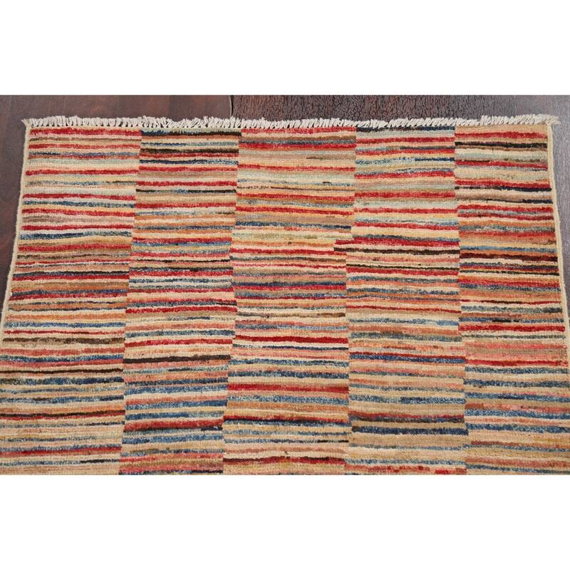 Striped Gabbeh Kashkoli Contemporary Area Rug Hand-knotted Wool Carpet - 2'8" x 3'11"