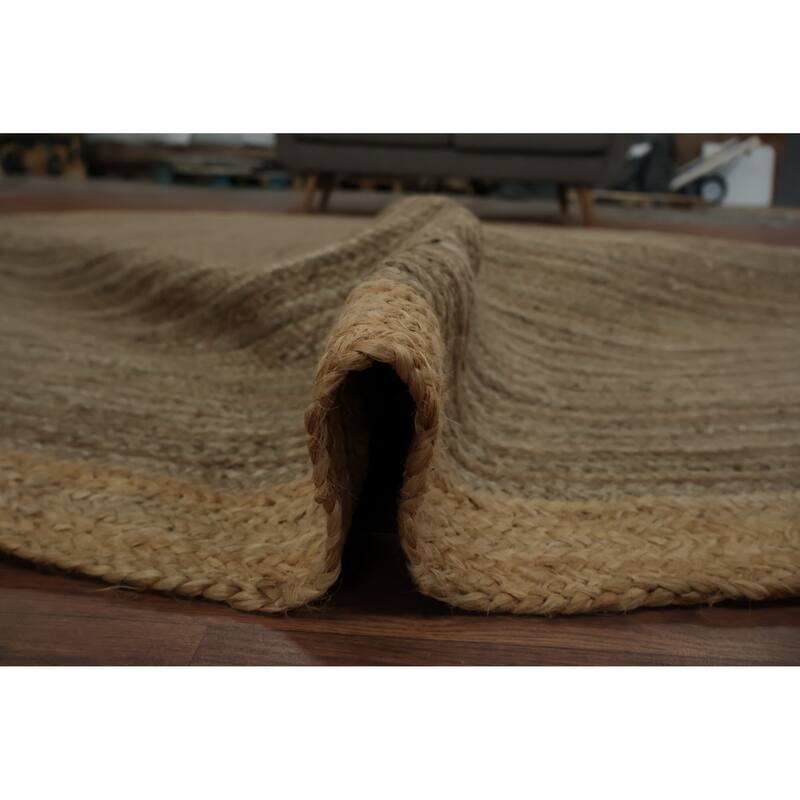 Hand Knotted Oriental Jute Carpet Modern Geometric Brown Modern Area Rug - 9' 10'' X 9' 10''