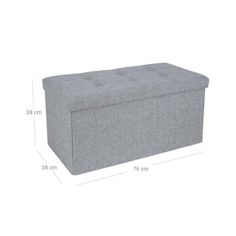 Light Gray Storage Ottoman Bench with Linen-Look Fabric and Foldable Design