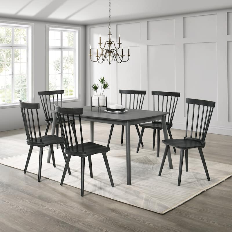 Wood Dining Chair Solid Chair Set of 2 - Black