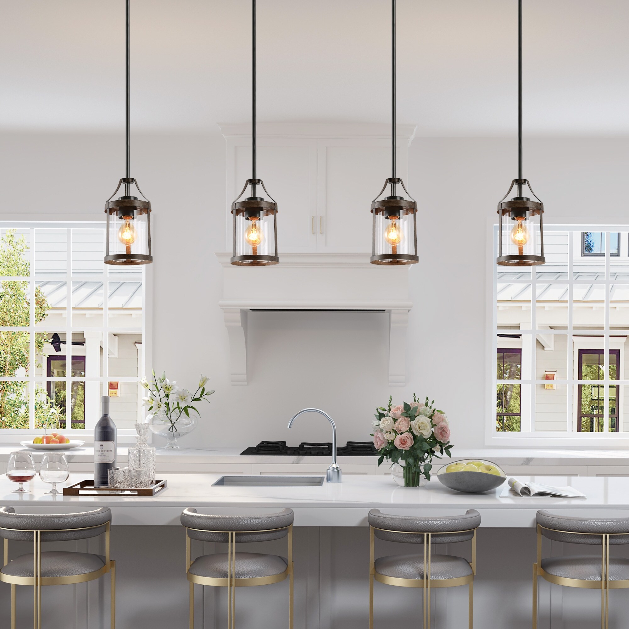 Modern Farmhouse 1-Light Bowl Glass Kitchen Island Pendant Lights for Dining Room - 7.5Dx7.5H