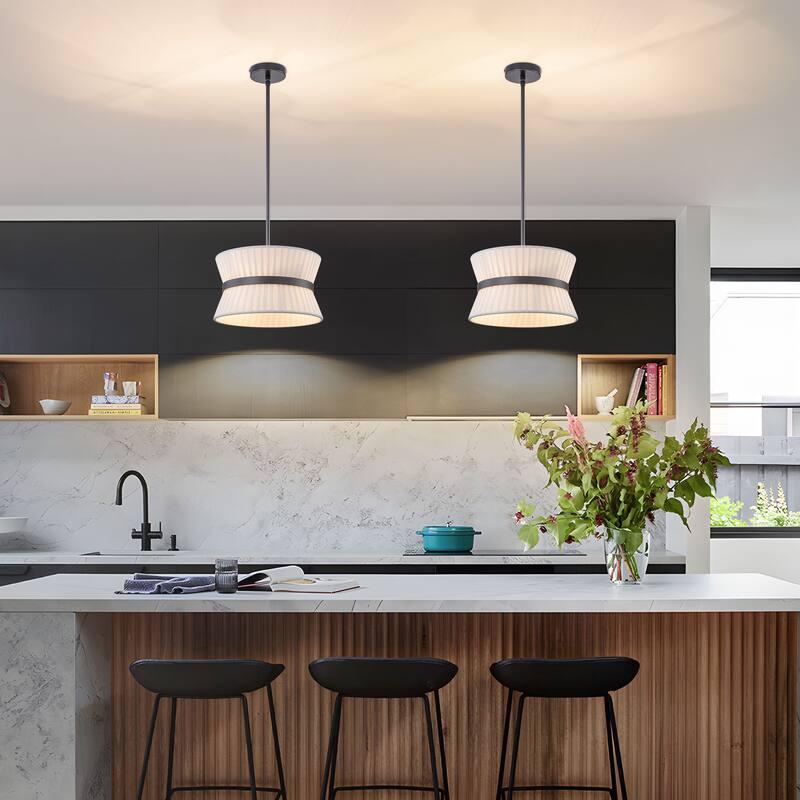 Starsky 2-Light White Fabric Modern Drum Chandelier