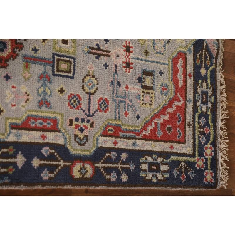 Grey Geometric Kazak Indian Rug Handmade Wool Carpet - 3'0"x 4'10"