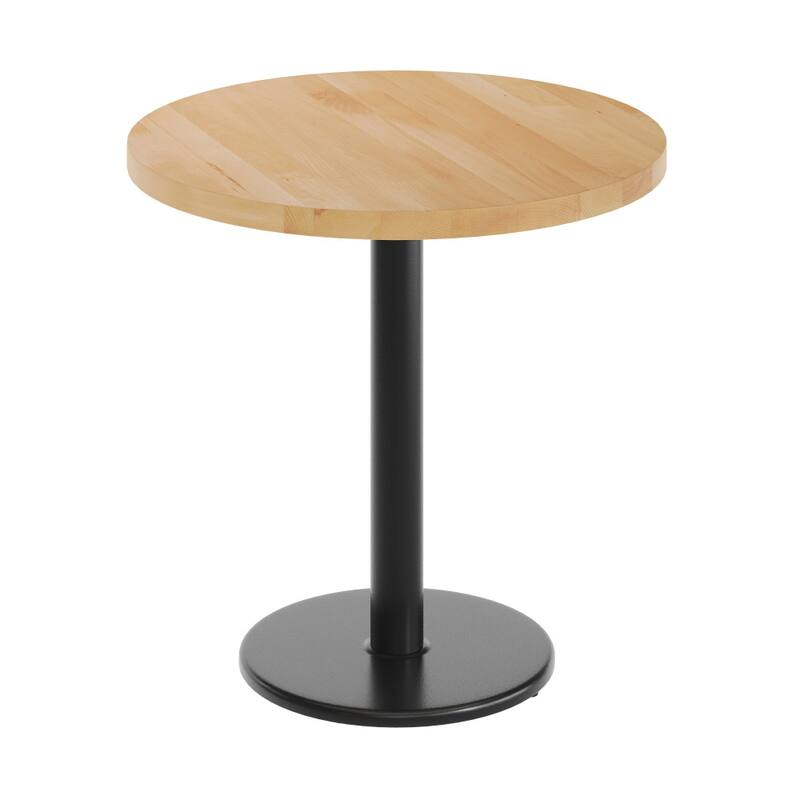Round Solid Wood Commercial Tabletop with 18" Round Dining Height Base - 30"W x 30"D x 29.5"H - Natural Top/Black Base