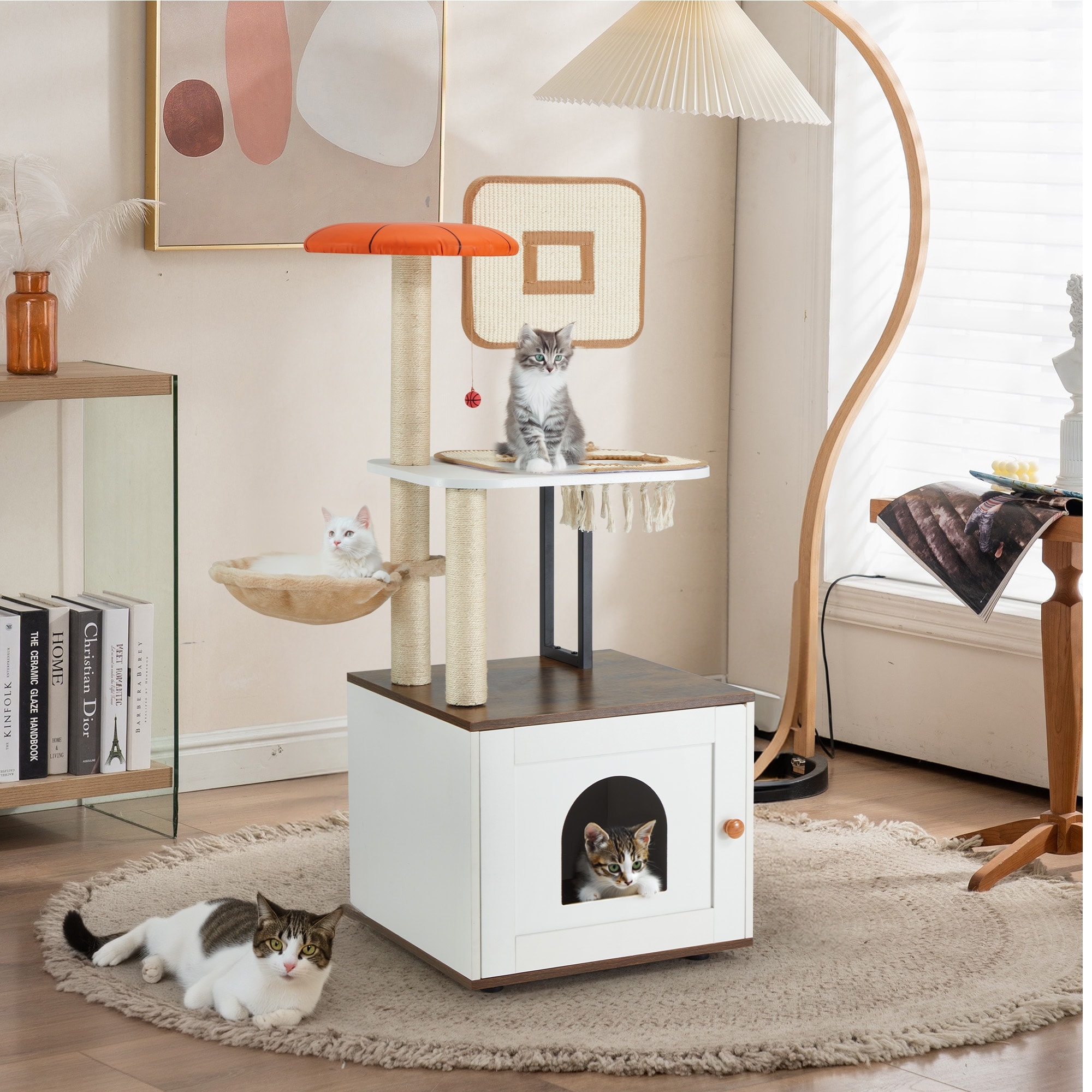EROMMY Cat Tree & Litter Box Enclosure - 2-in-1 Cat Tower with Scratching Posts, Cat House for Indoor Cats, Multi-Level