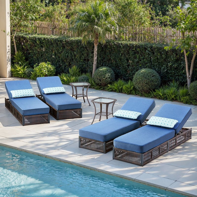 Gymojoy Patio Chaise Lounge Chair, Luxury Recliner with 6-Position Backrest & 5-Inch Cushions Set of 4 with 2 Side Tables