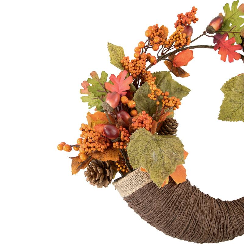 Brown and Orange Leaves and Berries Fall Harvest Wreath, 20-Inch