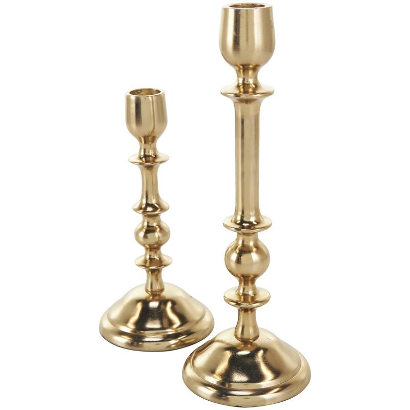 Aluminum Metal Decorative Candle Holder - Set of 2 Gold or Silver - Roche River Decor