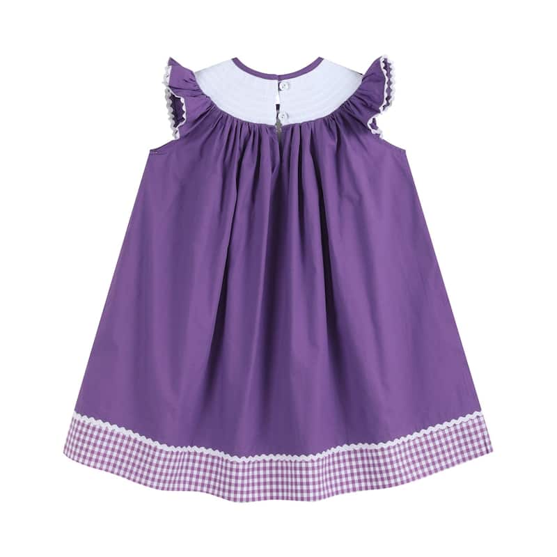 Lil Cactus Purple and Gingham Mardi Gras Smocked Bishop Dress