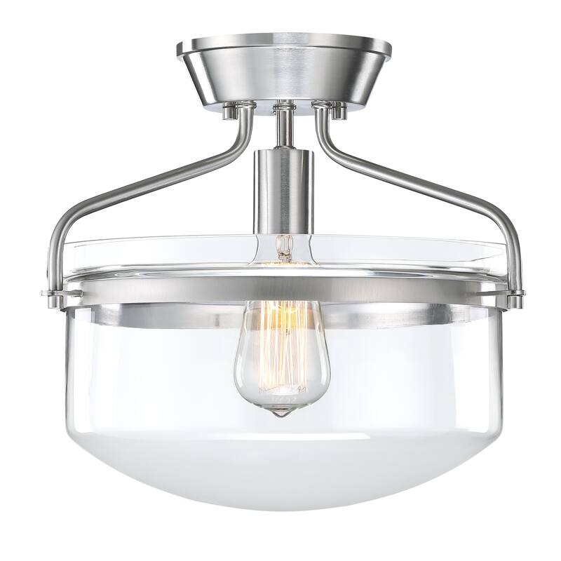 Hukoro 1-Light 11.81-in Incandescent Semi-Flush Mount Light - Brushed Nickel