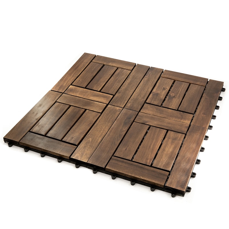 Anmytek Acacia Wood Interlocking Deck Tiles 12x12 Outdoor Flooring Patio Balcony Dark Brown Weather Resistant - Acacia Wood
