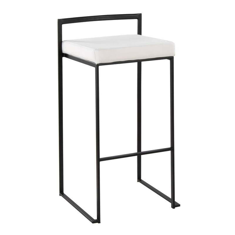 Porch & Den Forrest 30" Black Stackable Fully Welded Bar Stool (Set of 2) - White Velvet