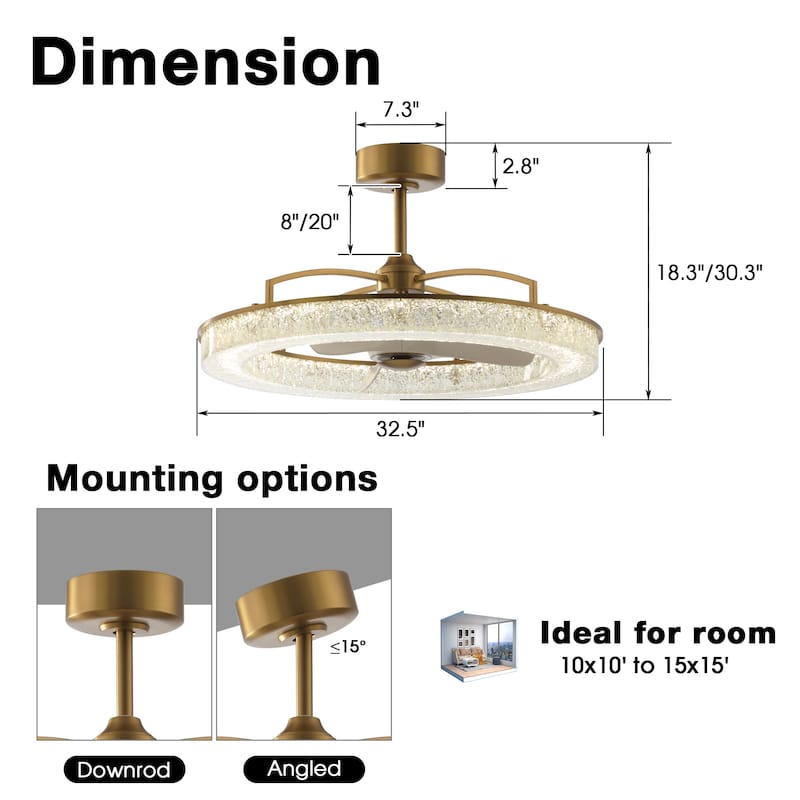 Perimost 33" Modern Resin Antique Bronze Ceiling Fan Fandelier with Light and Remote