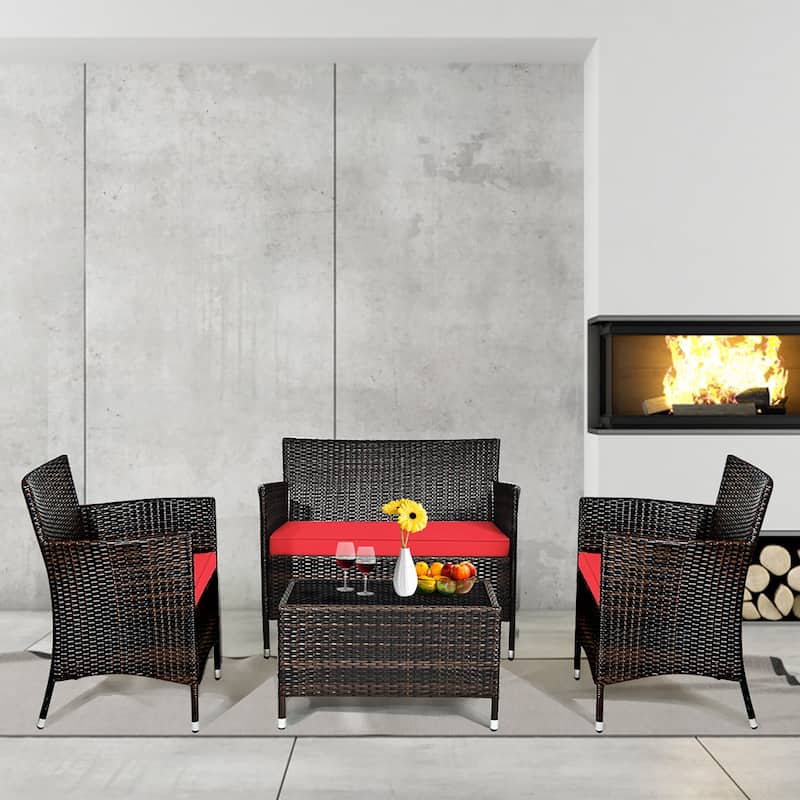 4PCS Patio Rattan Furniture Conversation Set