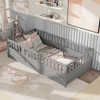 Twin Size Floor Bed with High Security Barrier