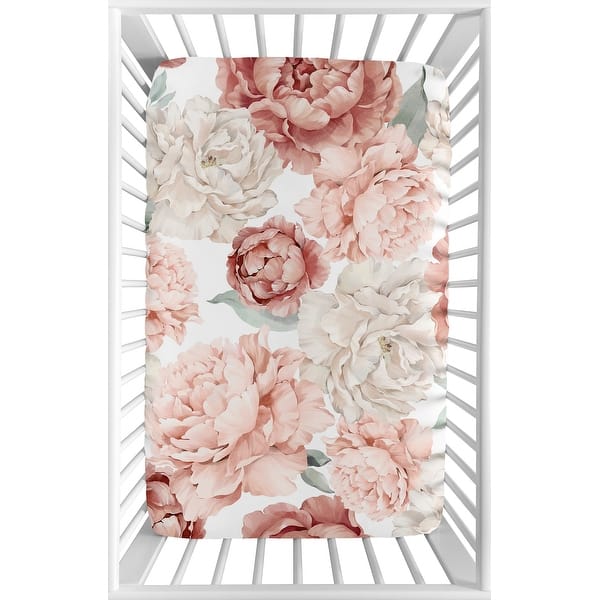 slide 2 of 6, Boho Shabby Chic Floral Girl Fitted Mini Portable Crib Sheet Ivory Bohemian Vintage Garden Watercolor Flower Nature Elegant Rose