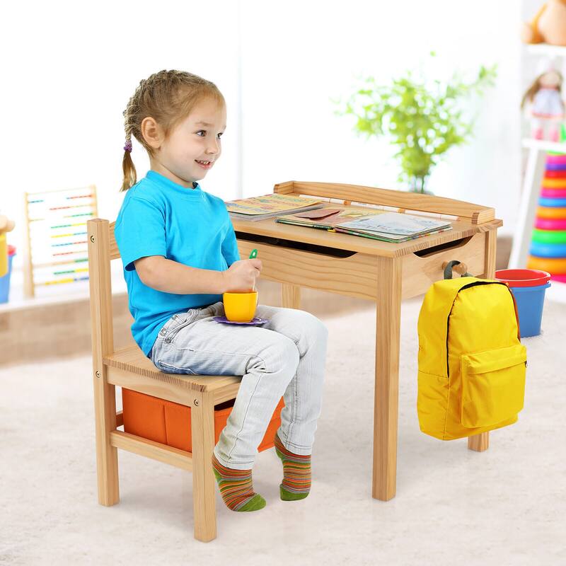 Gymax Kids Table and Chair Set Wood Activity Study Desk w/ Storage