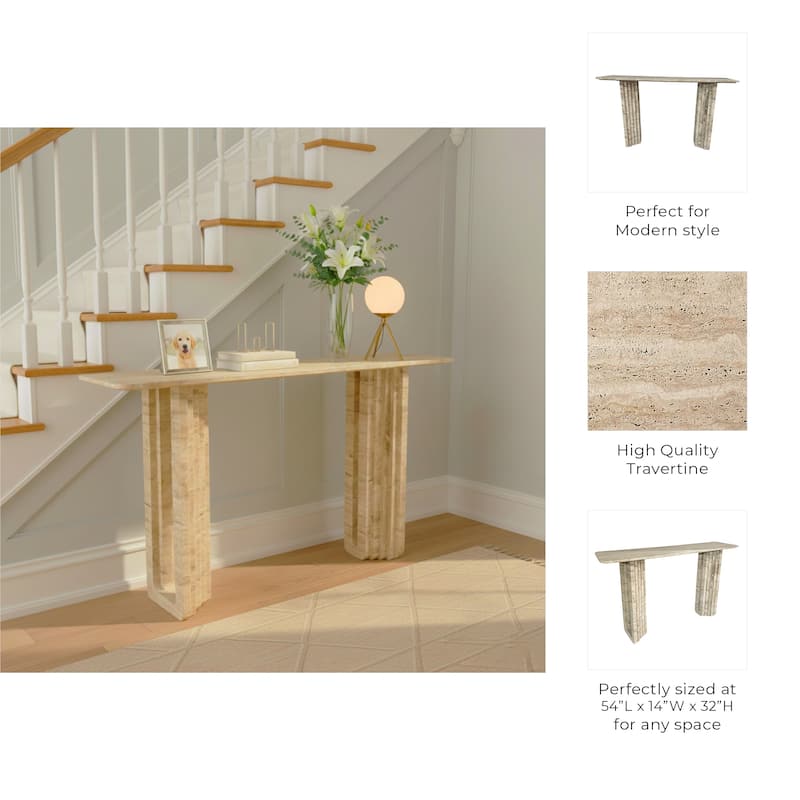 Travertine Console Table Rectangular Shape Narrow Entryway - 32" White - 54.0"
