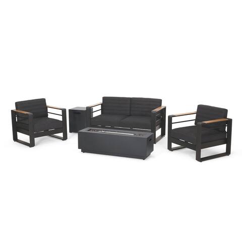 Ostrander Outdoor Aluminum 4 Seater Chat Set with Fire Pit by Christopher Knight Home