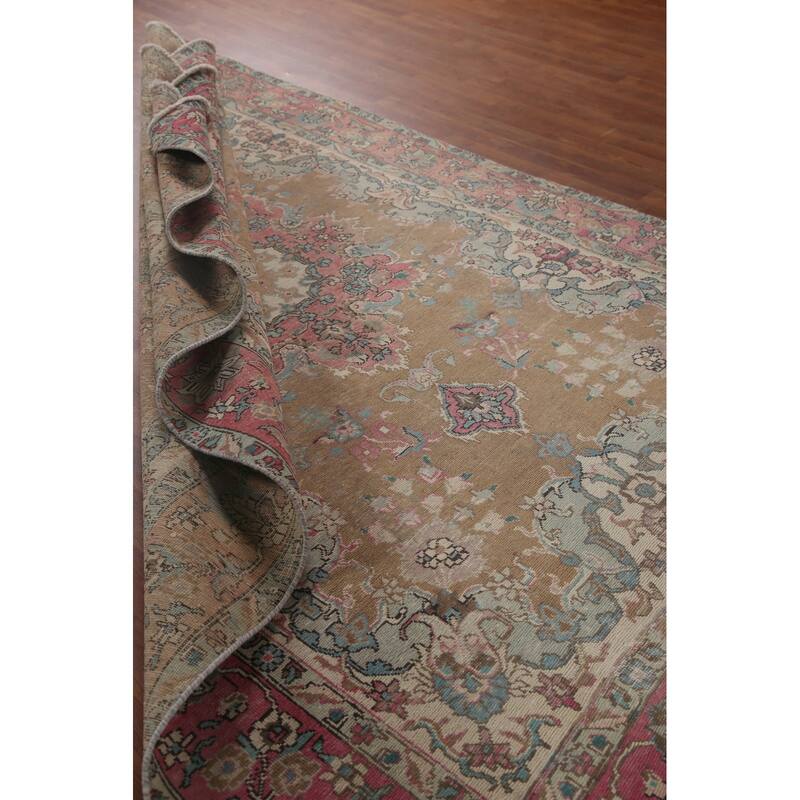 Brown Distressed Tabriz Persian Antique Rug Hand-knotted Wool Carpet - 6'2" x 9'8"