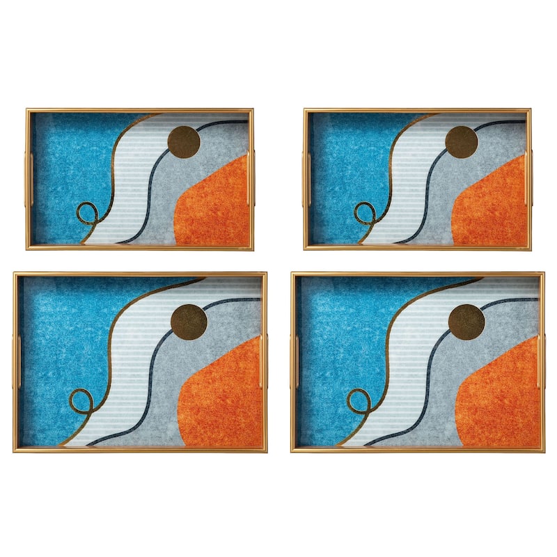 Glitzhome Set of 2 Rectangle Wooden & Plastic Decorative Fall Serving Trays with Handles