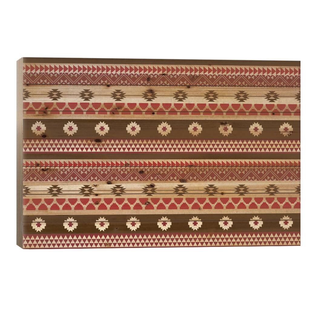 Brown & Red Floral Tribal Pattern Print On Wood by 5by5collective - Multi-Color