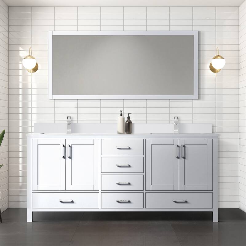 Jacques 72 in. W x 22 in. D White Double Bath Vanity, White Quartz Top, and 70 in. Mirror - White - Chrome Finish - Double Vanities
