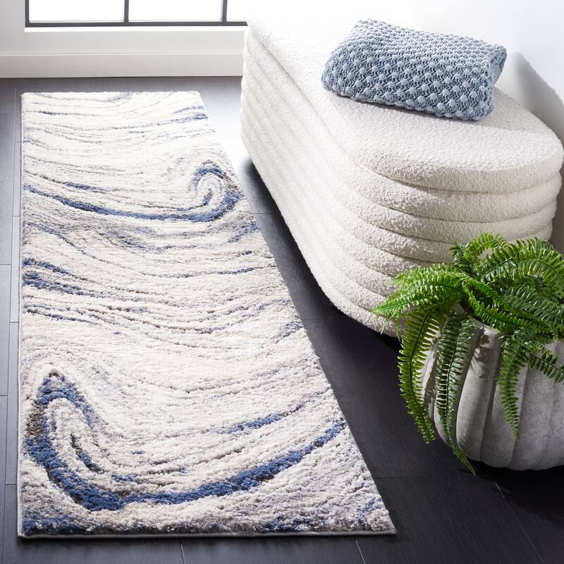 SAFAVIEH Petra Andresa Modern Abstract Rug - 2'3" x 8' Runner - Light Beige/Blue