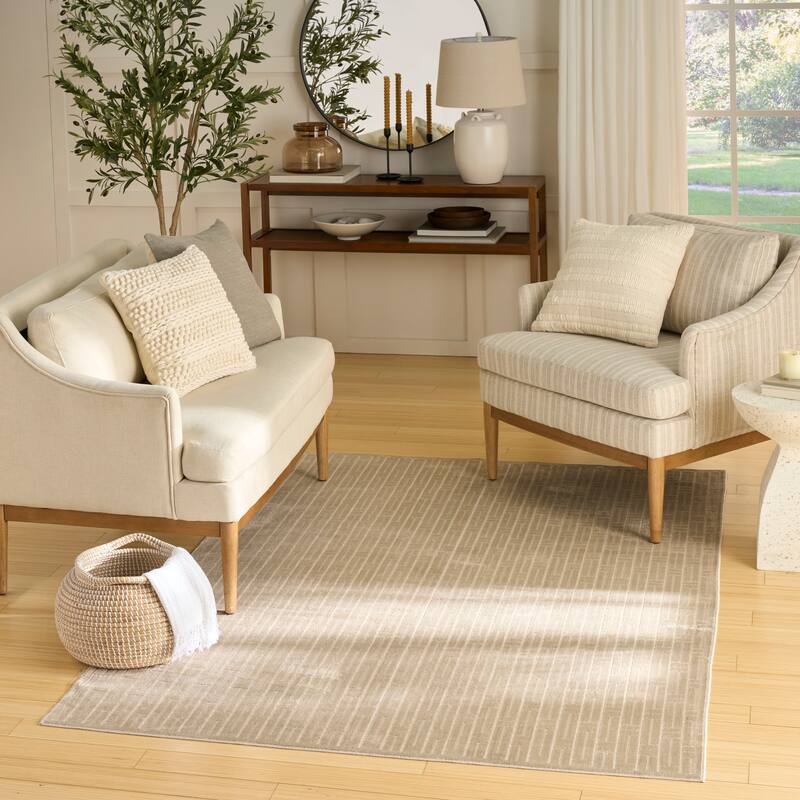 Nourison Washable Charm Indoor only Modern Geometric Area Rug - Beige/Ivory - 5' x 7'