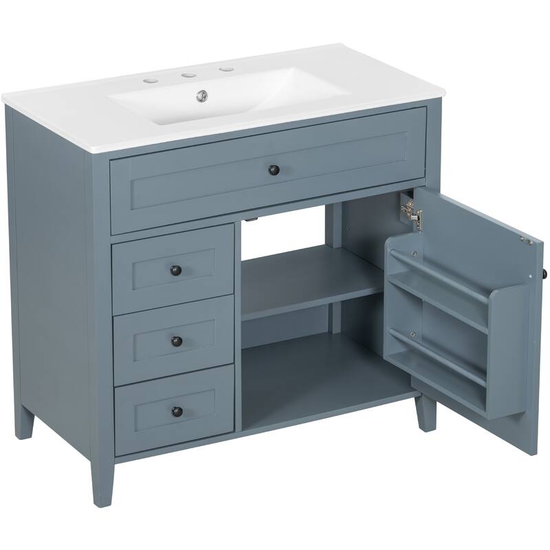 30/36 Inch Bathroom Vanity, Bathroom Sink Cabinet, Freestanding Bathroom Storage Cabinet with Ceramic Basin